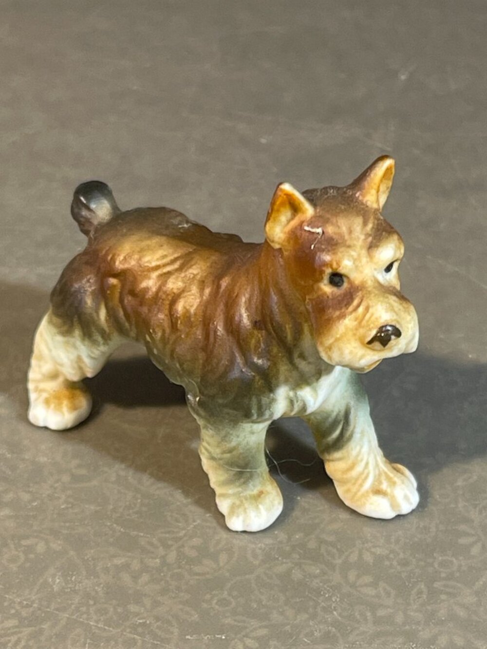 Schnauzer Dogs Figurine Vintage Bisque Miniature 2" Tiny Terrier (847)